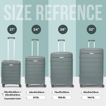 Aerolite Premium PP 4 Piece Hard Shell 4 Dual Wheel Spinner Travel Luggage Suitcase Set , Expandable Cabin + Medium + Large + Extra Large - Dark Green
